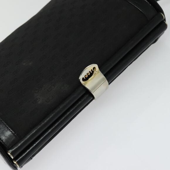 GUCCI Micro GG Canvas Shoulder Bag Leather Gold Black - Picture 6 of 16